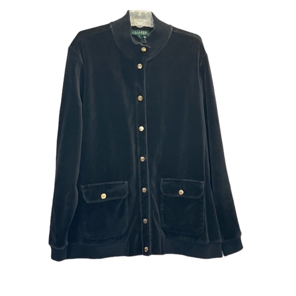 Vintage Lauren Ralph Lauren Black Velvet Button-Front Jacket Size 2X Y2K